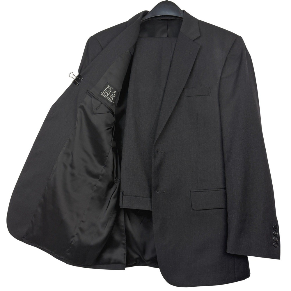 Jos. A. Bank 2-Piece Suit Mens 40R 33x31 Wool 2 Button Jacket Flat Front Black - Picture 2 of 16